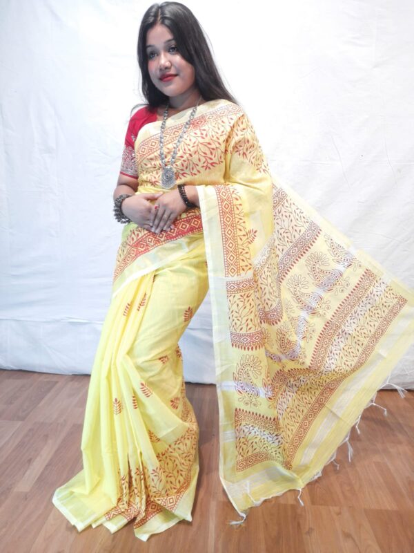 Handloom khadi cotton with hand printed design