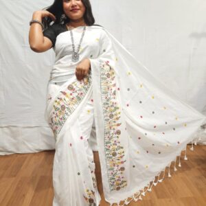 Handloom khadi saree with embroidery work