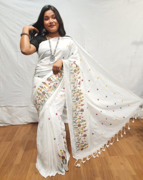Handloom khadi saree with embroidery work