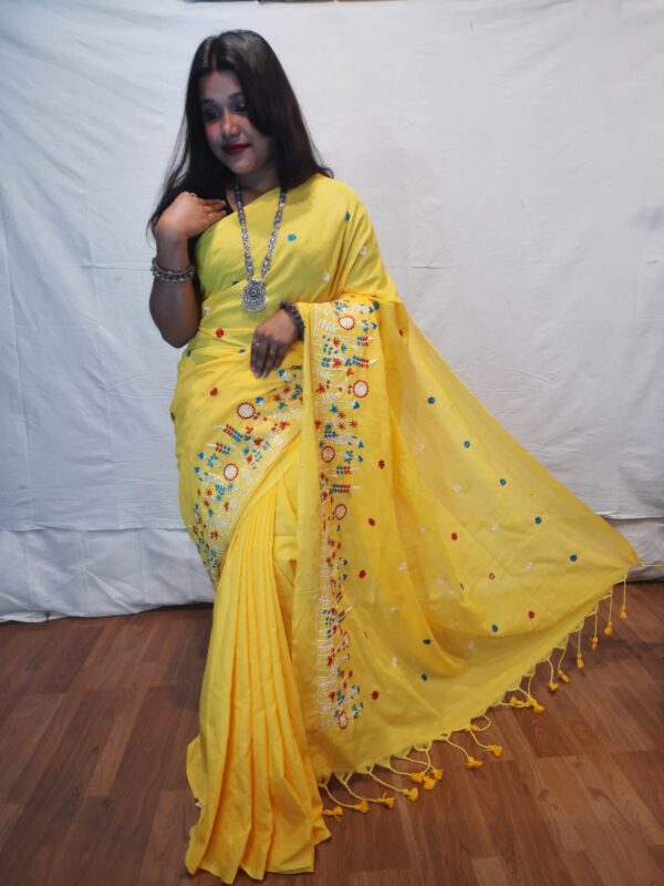 Handloom khadi saree with embroidery work