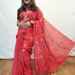 Handloom khadi saree with heart embroidery work