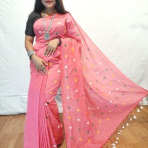 Handloom khadi saree with heart embroidery work