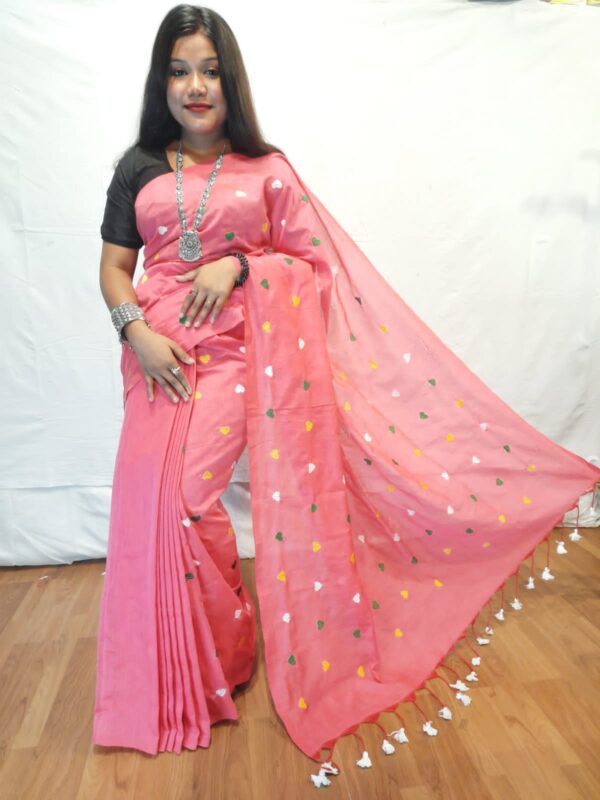Handloom khadi saree with heart embroidery work