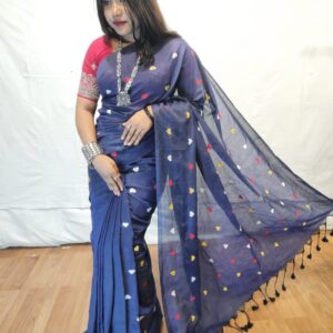 Handloom khadi saree with heart embroidery work