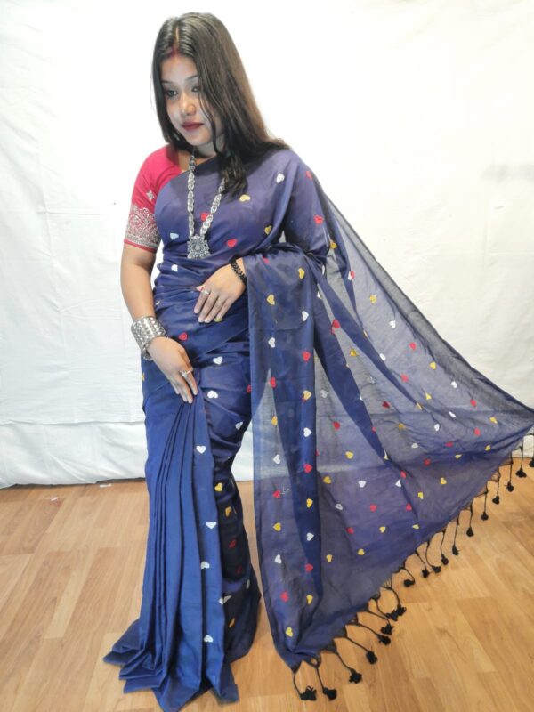 Handloom khadi saree with heart embroidery work