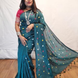 Handloom khadi saree with heart embroidery work