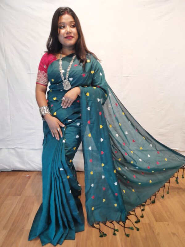 Handloom khadi saree with heart embroidery work