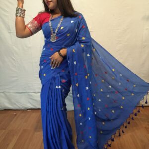 Handloom khadi saree with heart embroidery work