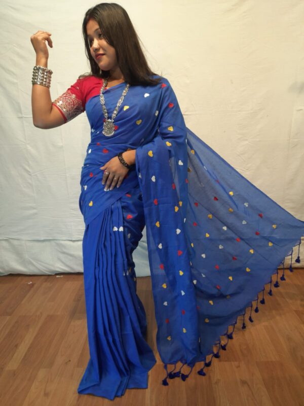 Handloom khadi saree with heart embroidery work