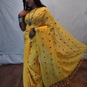 Handloom khadi saree with heart embroidery work