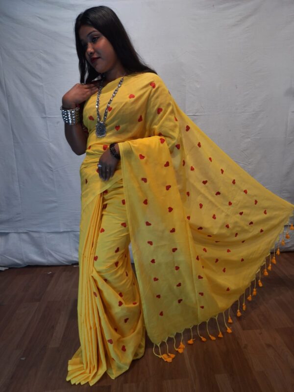 Handloom khadi saree with heart embroidery work