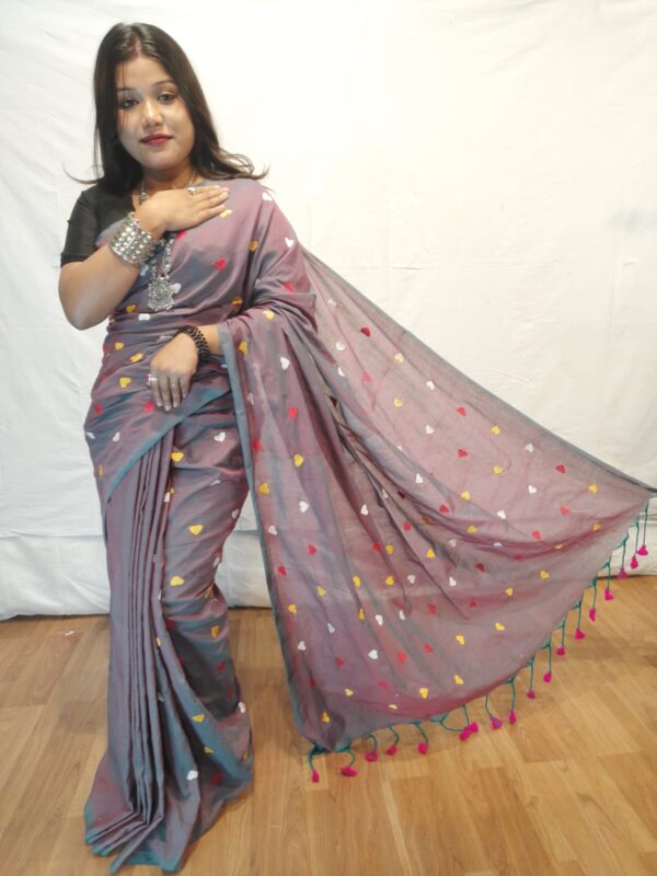 Handloom khadi saree with heart embroidery work