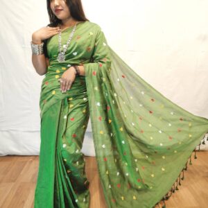 Handloom khadi saree with heart embroidery work