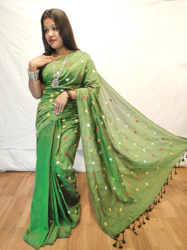 Handloom khadi saree with heart embroidery work