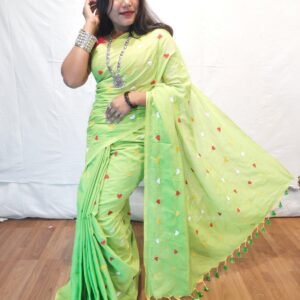 Handloom khadi saree with heart embroidery work