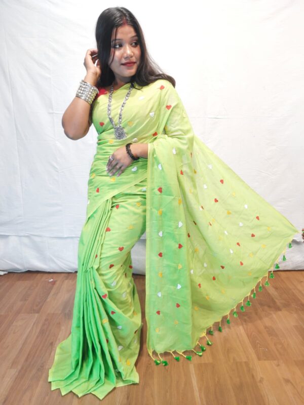 Handloom khadi saree with heart embroidery work